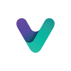 Poster - The image shows a logo design of a letter V in aqua and purple colors in simple 3D style that looks clean and modern on a white background 