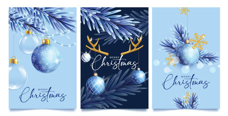 Wall Mural - merry christmas greeting clipart poster design. merry christmas greeting text clip art with blue fir