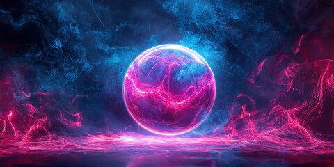 Wall Mural - a futuristic glowing orb emitting waves of pulsating neon energy