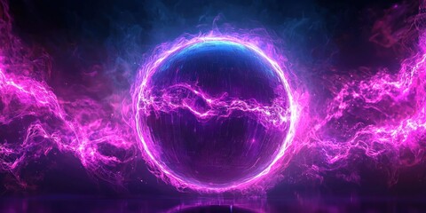 Wall Mural - a futuristic glowing orb emitting waves of pulsating neon energy
