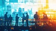 © ilham - A montage featuring silhouettes of managers optimizing workflows, streamlining operations, and enhancing productivity. The background industrial or corporate setting with a cityscape visible outside
