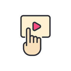 Poster - Press Play Video Button With Finger On Media Player Application