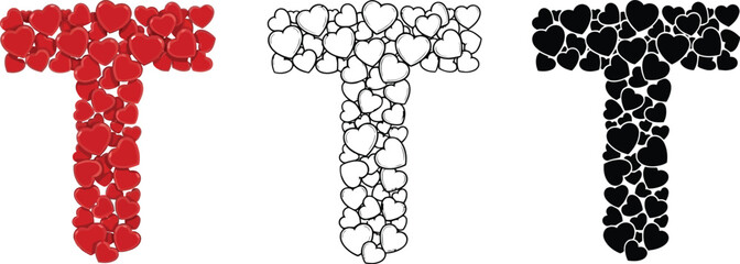 Poster - Letter t made of hearts valentine's day love alphabet typography romantic design abc heart shape font
