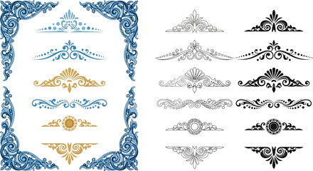 Poster - Vintage floral frame border design elements for invitation card decoration and corner vector illustration