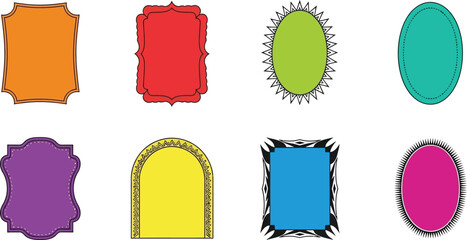 Poster - Colorful frames vector set, decorative borders collection, vintage label design elements, ornate shapes, clip art