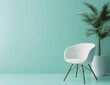 © dils - 'A crisp white chair and lush green plant stand against a soft mint background, creating a clean aesthetic with ample copy space—perfect for modern home decor branding.'