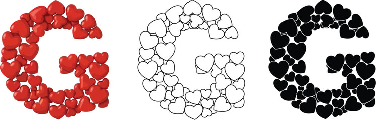 Poster - Letter g heart shape design, valentine's day alphabet, love font, romantic typography, hearts letter g