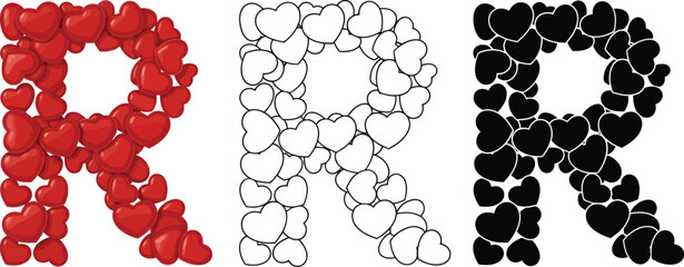 Poster - Letter r heart shapes alphabet font valentine love typography design graphic vector illustration  art