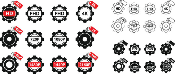 Poster - Video resolution comparison icons hd fhd k p quality settings display screen technology graphic vector