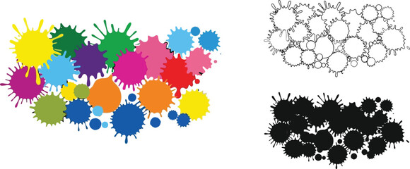 Poster - Colorful paint splatter vector illustration for graphic design and creative projects, isolated ink blots set