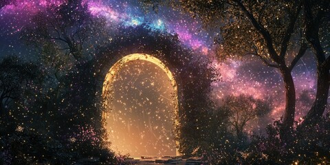 Wall Mural - a magical gateway in deep space, with swirling celestial colors and shooting stars