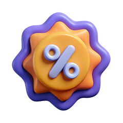 Poster - Purple and Orange Percentage Sign 3D Icon on Transparent Background for Discount and Promotion