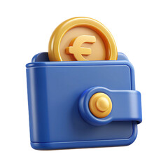 Leinwandbilder - Wallet with Euro Coin 3D Icon on Transparent Background for Finance and Payment Design