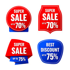 Poster - Red and blue sale discount tags with percentage offers isolated on a transparent background promotion