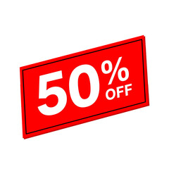 Poster - Red rectangle with white fifty percent off text isolated on a transparent background sale discount