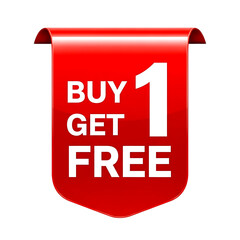 Poster - Red ribbon with white text buy one get one free isolated on a transparent background sale promotion