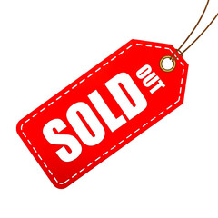 Poster - Red sold out tag with white text and string isolated on a transparent background image