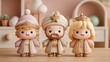 © DSimage - Three cute, royal-themed toy figurines with crowns and robes on a wooden surface, set against a soft, blurred background.