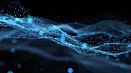 Poster - Abstract Blue Wave of Data: A mesmerizing display of digital fluidity, a flowing blue wave of interconnected data points.