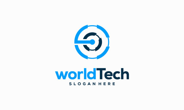 Modern World Tech logo designs concept vector illustration, Abstract Circle Technology logo template, Wire Tech logo designs vector