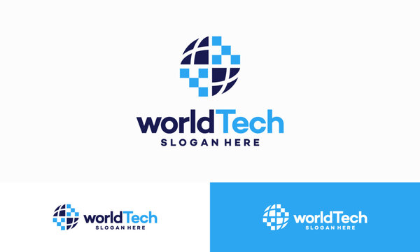 Modern World Tech logo designs concept vector illustration, Abstract Circle Technology logo template, Wire Tech logo designs vector