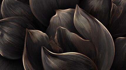 Fototapete - Abstract Black And Gold Decorative Leaves Pattern