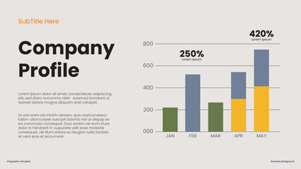 Poster - Company Profile Document Featuring Colorful Data Charts and Growth Statistics in a Professional for presentations diagram template, process, chart workflow, banner layout, info graph concept