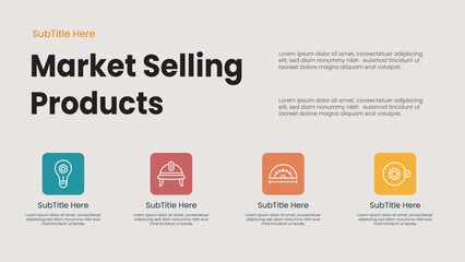 Poster - Market Selling Products Infographic Featuring Colorful Icons. Modern Business Design Elements for Data Visualization, presentations diagram template, process, chart workflow, banner layout, info graph