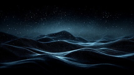 Wall Mural - Digital Abstract Night Landscape With Glowing Stars