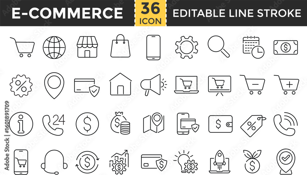 E commerce line icon set. ecommerce outline icons collection. Pixel ...