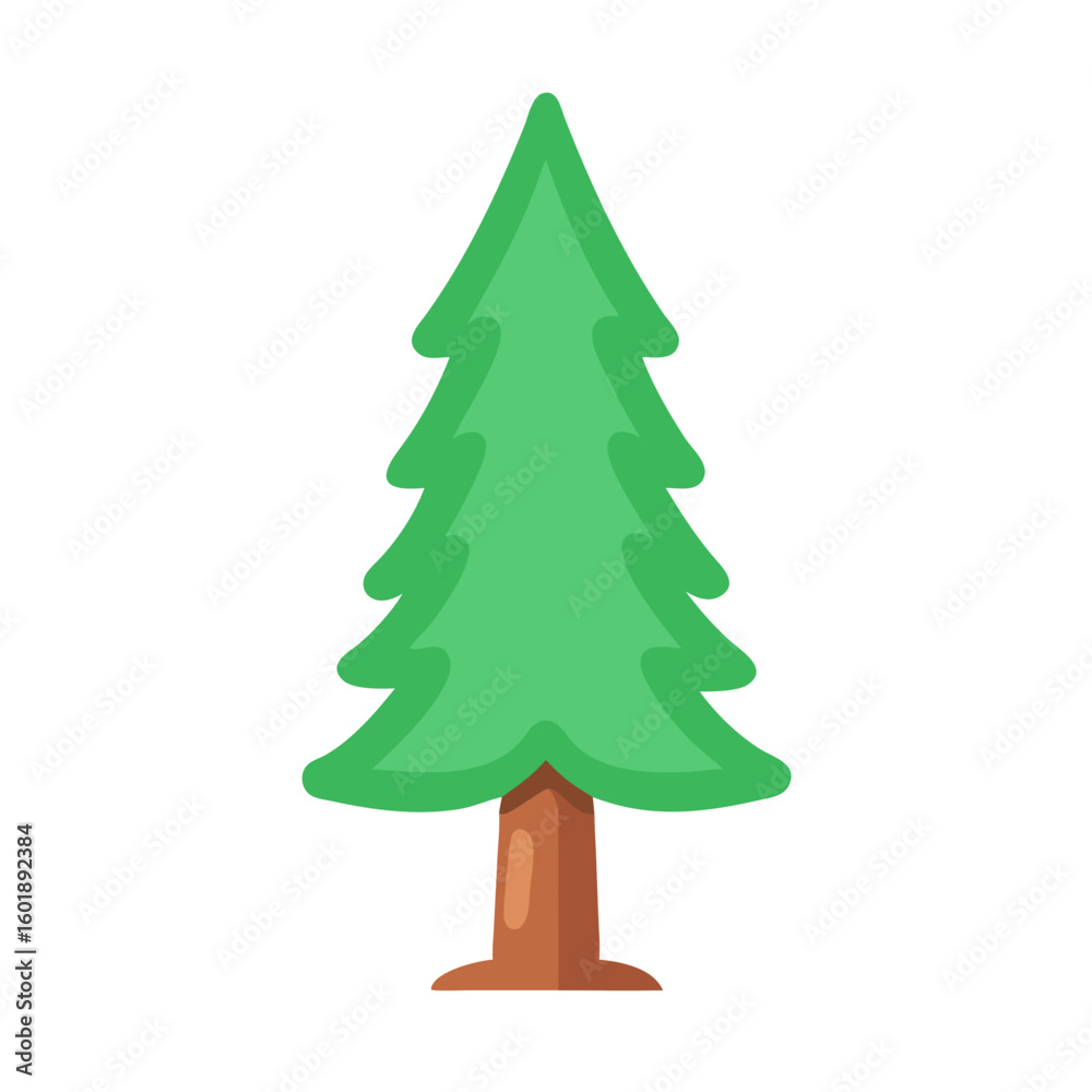 Stylized cartoon pine tree isolated on black backdrop