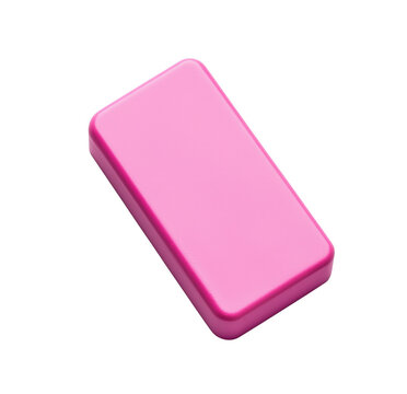 Glossy pink rectangular object isolated against a dark transparent background with soft lighting