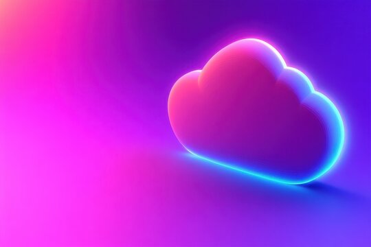 A glowing pink cloud icon against a vibrant gradient background.