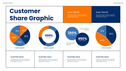 Poster - Customer Share Graphic Infographic with Colorful Pie Charts and Data Visualization in a Modern Business Presentation template for diagram, process, chart workflow, banner layout, info graph concept