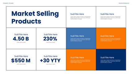 Poster - Market Selling Products Infographic Showing Statistical Analysis and Key Financial Metrics in a Modern Data Visualization Design for presentations, process chart, workflow, banner layout, info graph