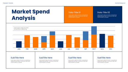 Poster - Detailed Market Spend Analysis Chart Featuring Comparative Data Visuals in Orange and Blue Colors for presentations diagram template, process, chart workflow, banner layout, info graph concept