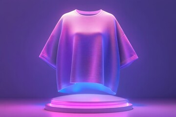 Leinwandbilder - Vibrant, digitally rendered t-shirt displayed on a pedestal.