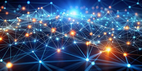 Poster - Business Network connection concept with abstract Digital network lines and glowing nodes, 32k Details Resolution