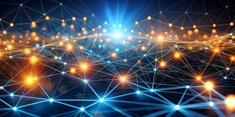 Poster - Business Network connection concept with abstract Digital network lines and glowing nodes, 32k Details Resolution