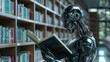 © SUPHAKPHEN - Robot reading a book in library, A robot with artificial intelligence in a library, reading a book, representing the fusion of technology and knowledge.