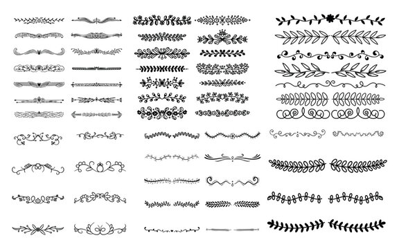 dividers doodle set. Wedding decorative elements. Divider ornament, borders, vintage line separators. Hand drawn vector illustration