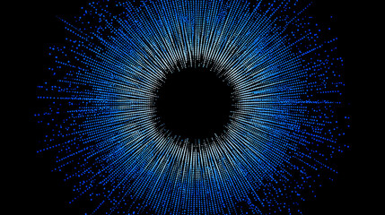 Poster - A captivating abstract design featuring radiant blue lines emanating from a central black circle, creating a mesmerizing visual effect.
