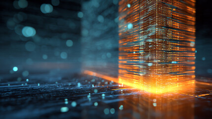 Poster - A futuristic digital landscape featuring glowing structures and data streams, representing innovation and advanced technology.
