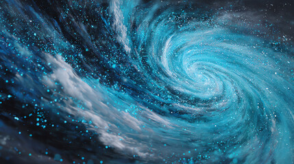 Aufkleber - A mesmerizing digital representation of a swirling galaxy, showcasing vibrant blue tones and celestial details in a cosmic expanse.