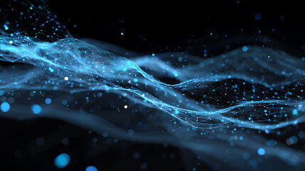 Poster - A mesmerizing visual showcasing blue flowing waves with sparkling particles, representing innovation and digital connectivity.