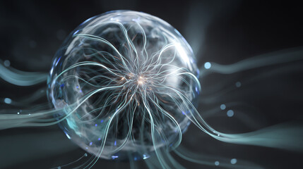 Poster - A stunning visualization of energy and motion in a glowing plasma sphere, showcasing intricate details and dynamic flow.