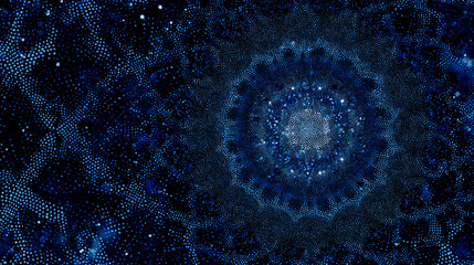 Poster - Abstract blue mandala design with intricate patterns and glowing elements, perfect for digital art projects and backgrounds.
