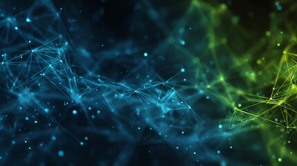 Poster - Abstract digital network with glowing connections and particles, representing data flow and technological advancement.
