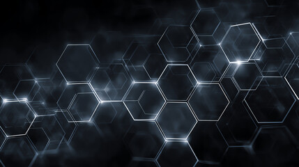 Poster - Abstract futuristic hexagonal shapes representing innovation and digital technology in a dark, moody aesthetic.