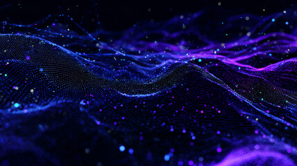 Poster - Abstract representation of digital waves in vibrant purple and blue hues, showcasing the beauty of technology and innovation.